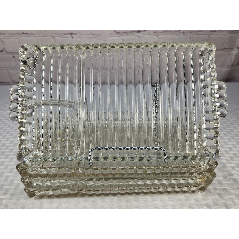 4 Hazel Atlas Crystal Snack Plates Trays Vintage Snack Drink & Ashtray Slots
